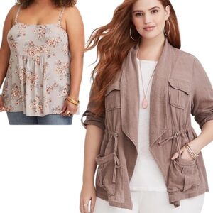 Torrid set - walnut anorak jacket & gauze floral cami top